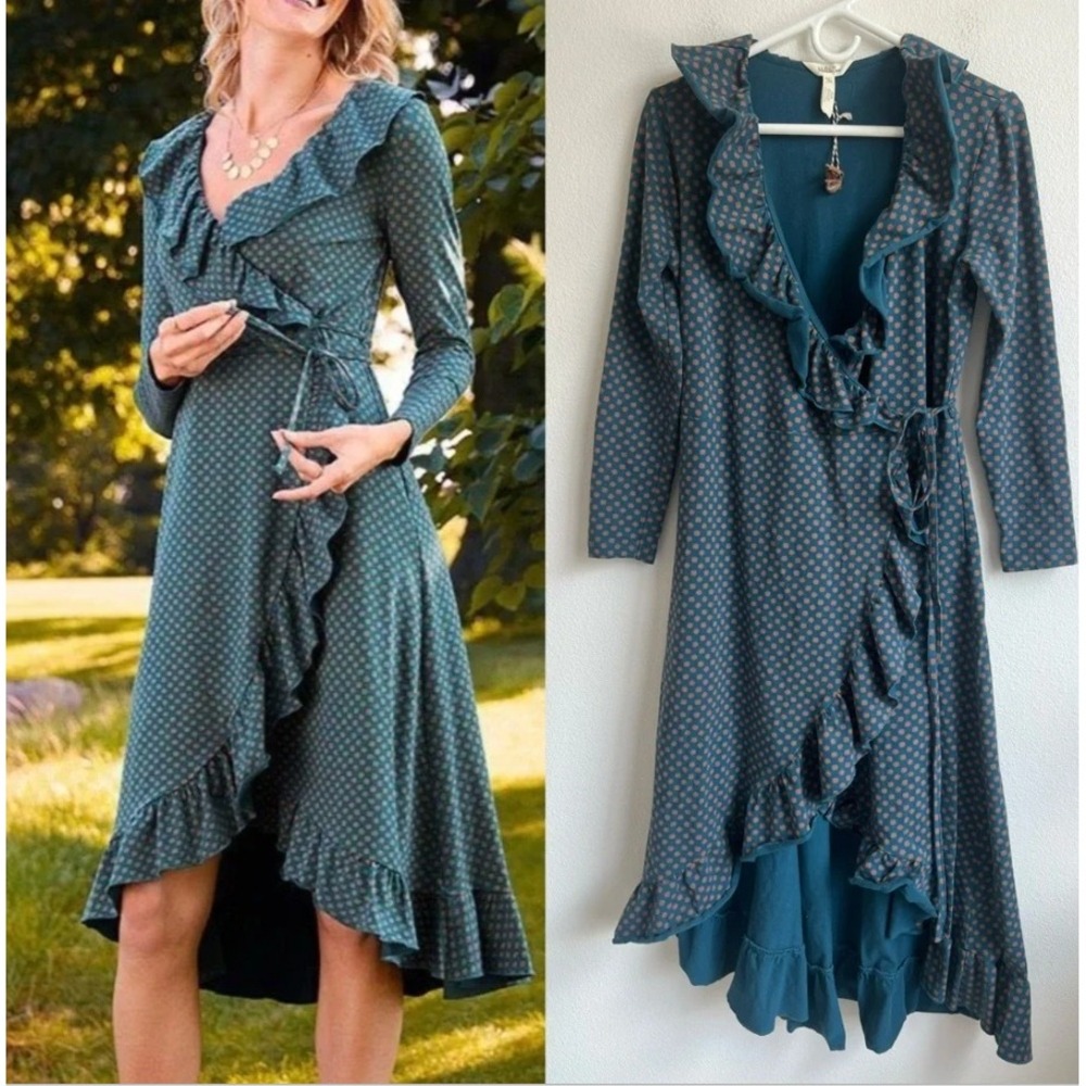 Matilda Jane Wrap Dress XXL Teal Orange Reunion Wrap Around Ruffle Feminine